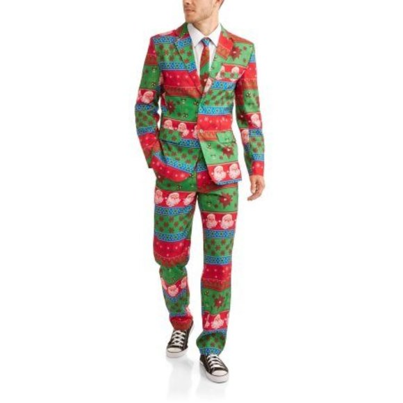 Dec 25th Christmas Not So Suit Suit 3 Piece Coat Pants Tie Santa Mens Size Large - Picture 2 of 16